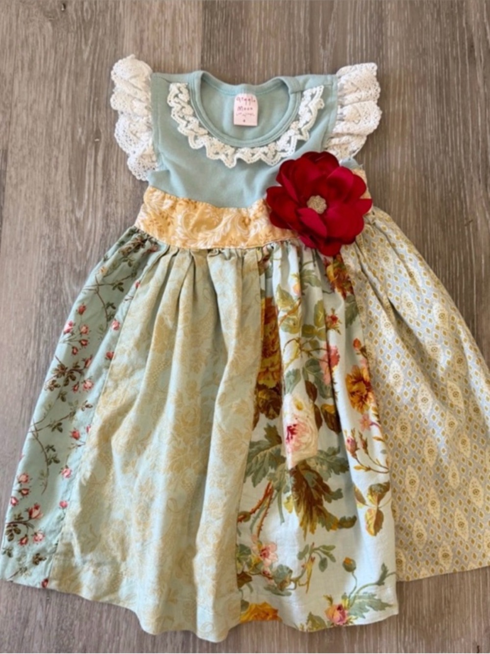 Giggle Moon Floral Patchwork Flutter Sleeve Twirl Dress - Toddler Size 4